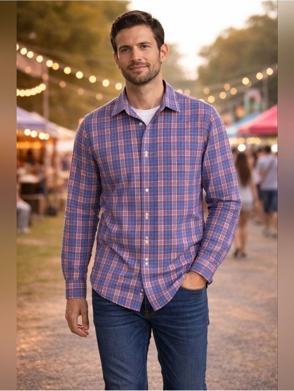 Banana Republic Plaid Button Down Shirt Men XL Blue Red Casual - Picture 2 of 8